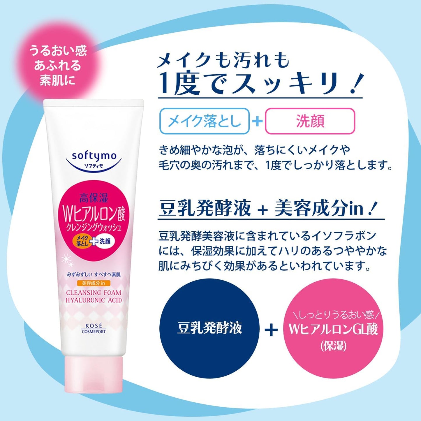 KOSE Cosmeport Softymo W Hyaluronic Acid Cleansing Wash 190g