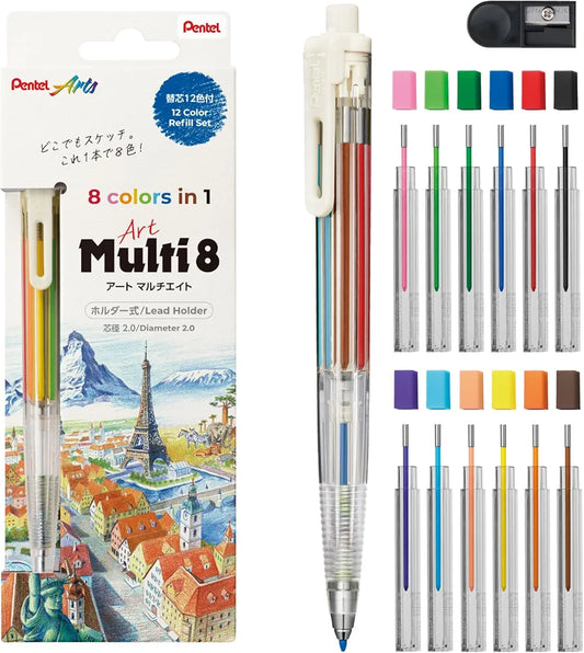 PENTEL Art Multi 8 Multicolor Pencil (incluye refill de 8 colores)