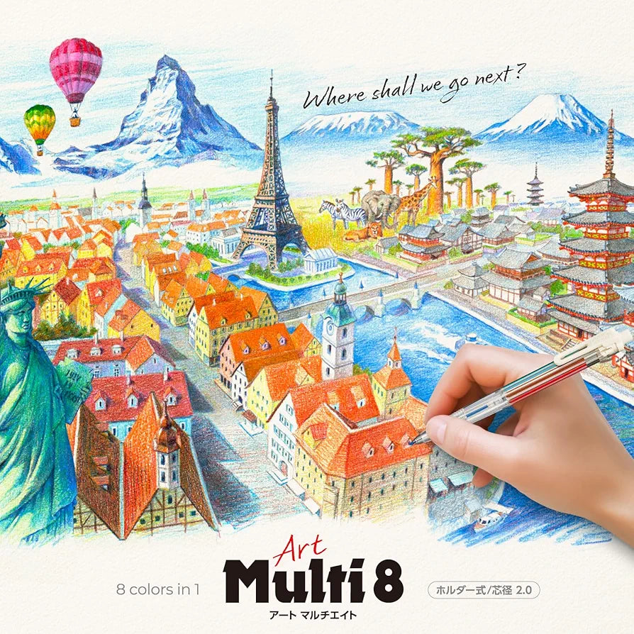 PENTEL Art Multi 8 Multicolor Pencil (incluye refill de 8 colores)