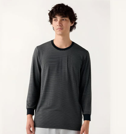 UNIQLO HEATTECH Crew Neck Long T-Shirt / Stripe (L)