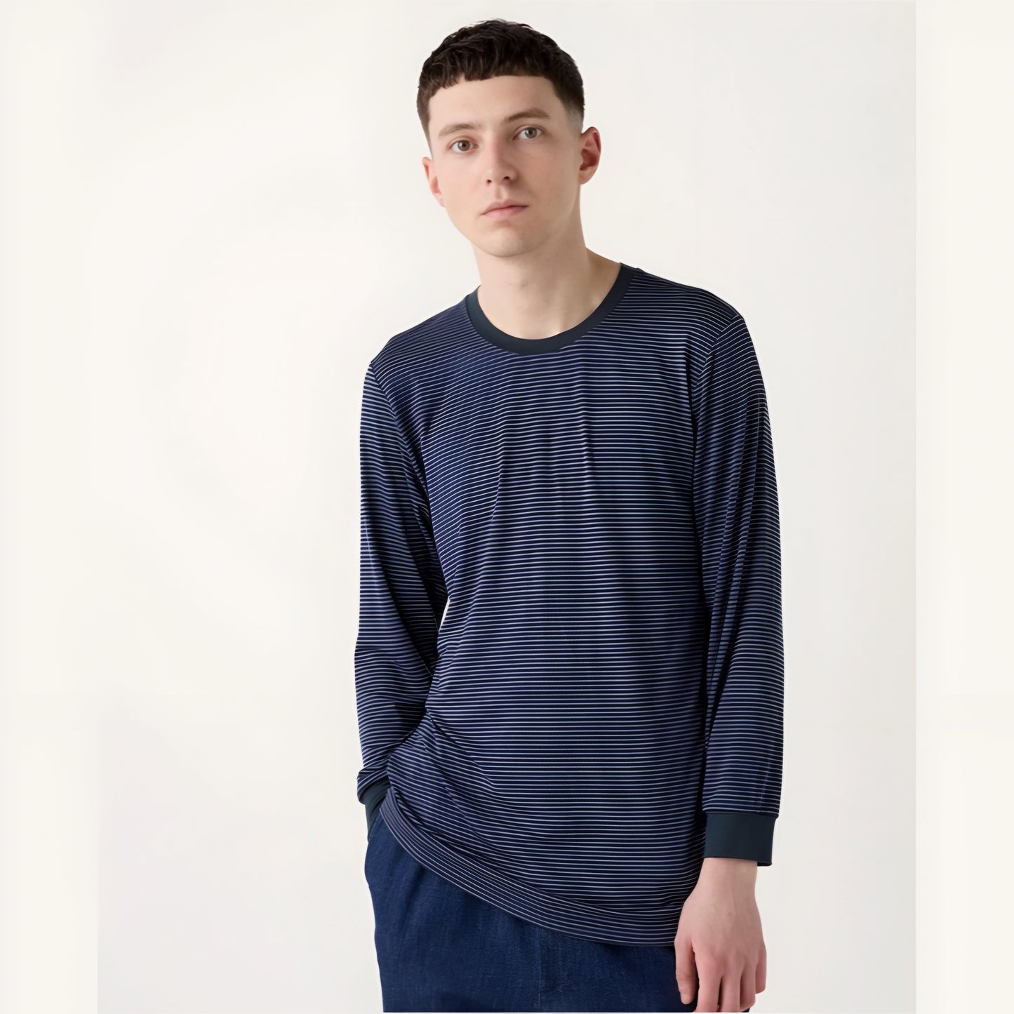 UNIQLO HEATTECH Crew Neck Long T-Shirt / Stripe (L)