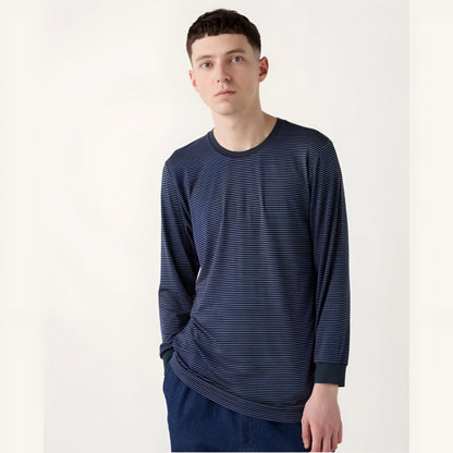 UNIQLO HEATTECH Crew Neck Long T-Shirt / Stripe (L)